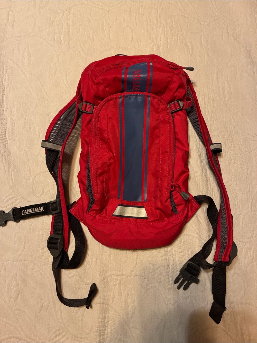 Camelbak Pink Backpack with Blue/Gray Stripe Hydration Pack